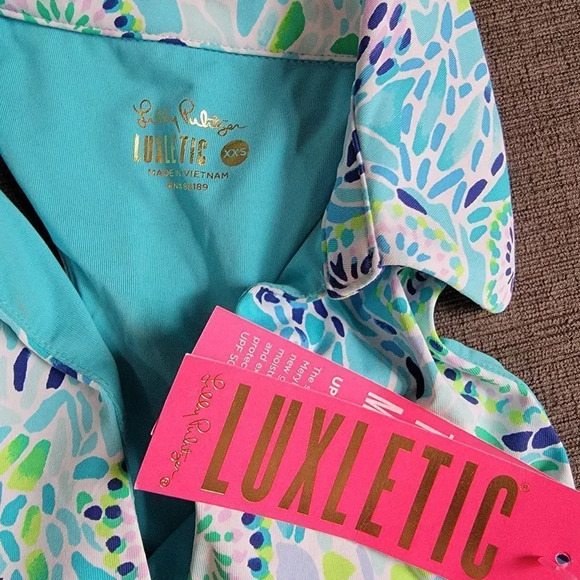 Lilly Pulitzer Luxletic Women's Blue Ibiza Sleeveless Collar Top Size Xxsmall - Picture 5 of 6